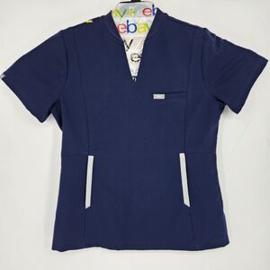 Figs Scrub Top Womens Medium Odesa Healthcare Nurses Navy Blue Uniforms
